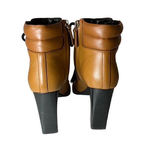 Tods Lace Up Tasseled Leather Ankle Boots 36.5 Brown Black Leather Laces 4" heel - Picture 10 of 16